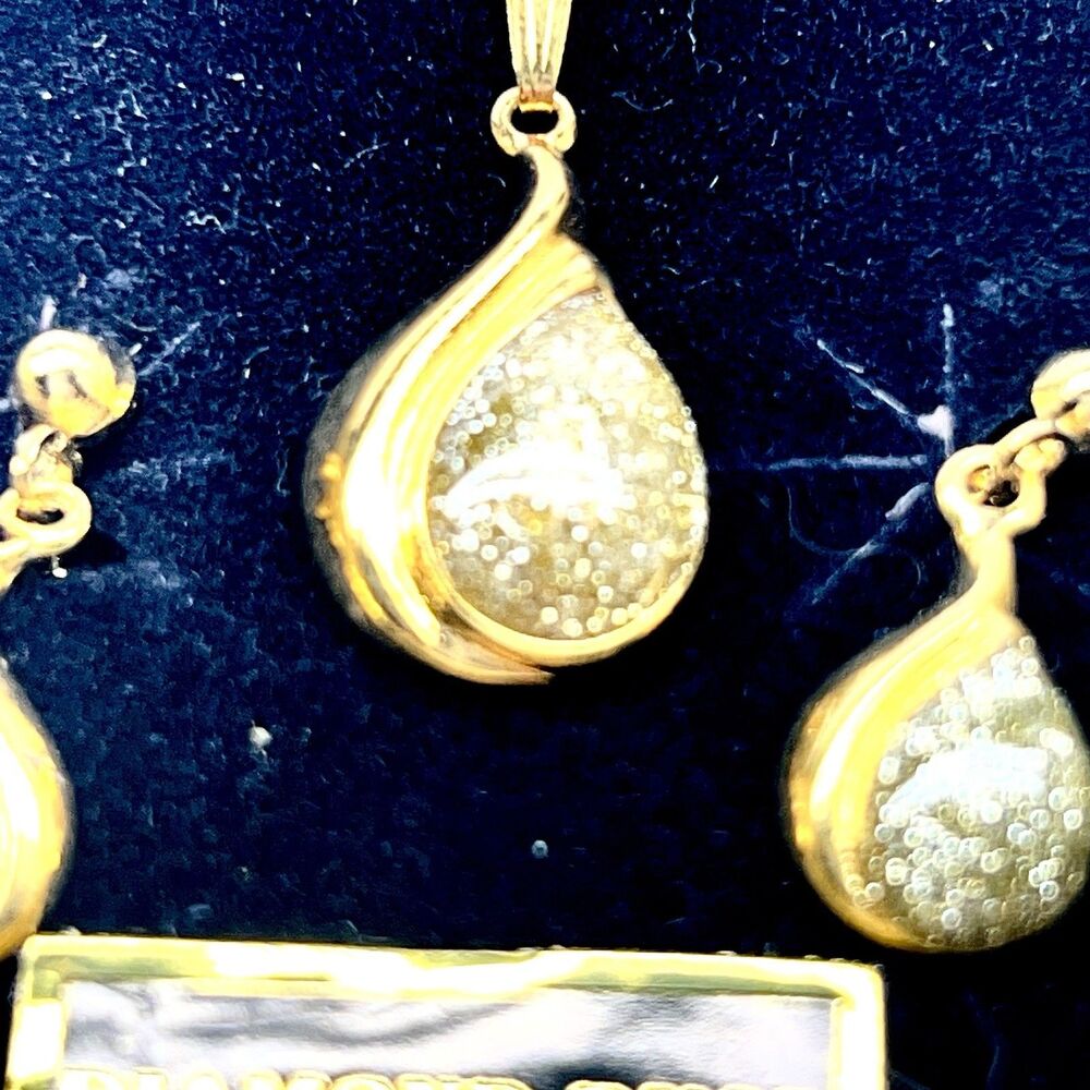 Ronte Beverly Hills Genuine Diamond Dust Golden Necklace & Clip Earrings Vintage - Picture 2 of 9